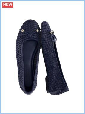 Woven Ballet Flats with Bow Accent, Faux Leather, Comfortable Slip-On Shoes for